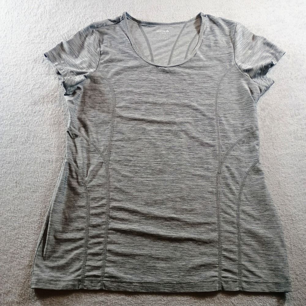 Reebok Womens Performance Tee Gray Large Short Sleeve Workout Shirt Gym Athletic